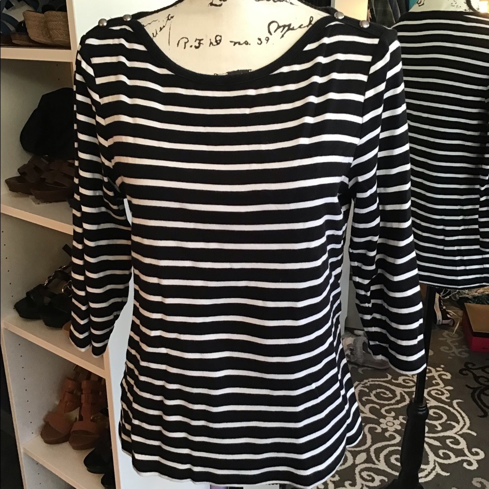 Chico’s Black and White Stripe Cotton Top Size 1